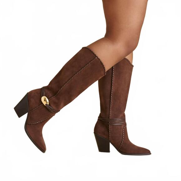 NEW DOLCE VITA women's jody wide calf boots in dark brown suede - Picture 4 of 4